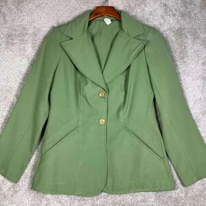 Vintage 70s‎ Blazer Womens Medium Green 2 Button Disco Polyester Movie Costume